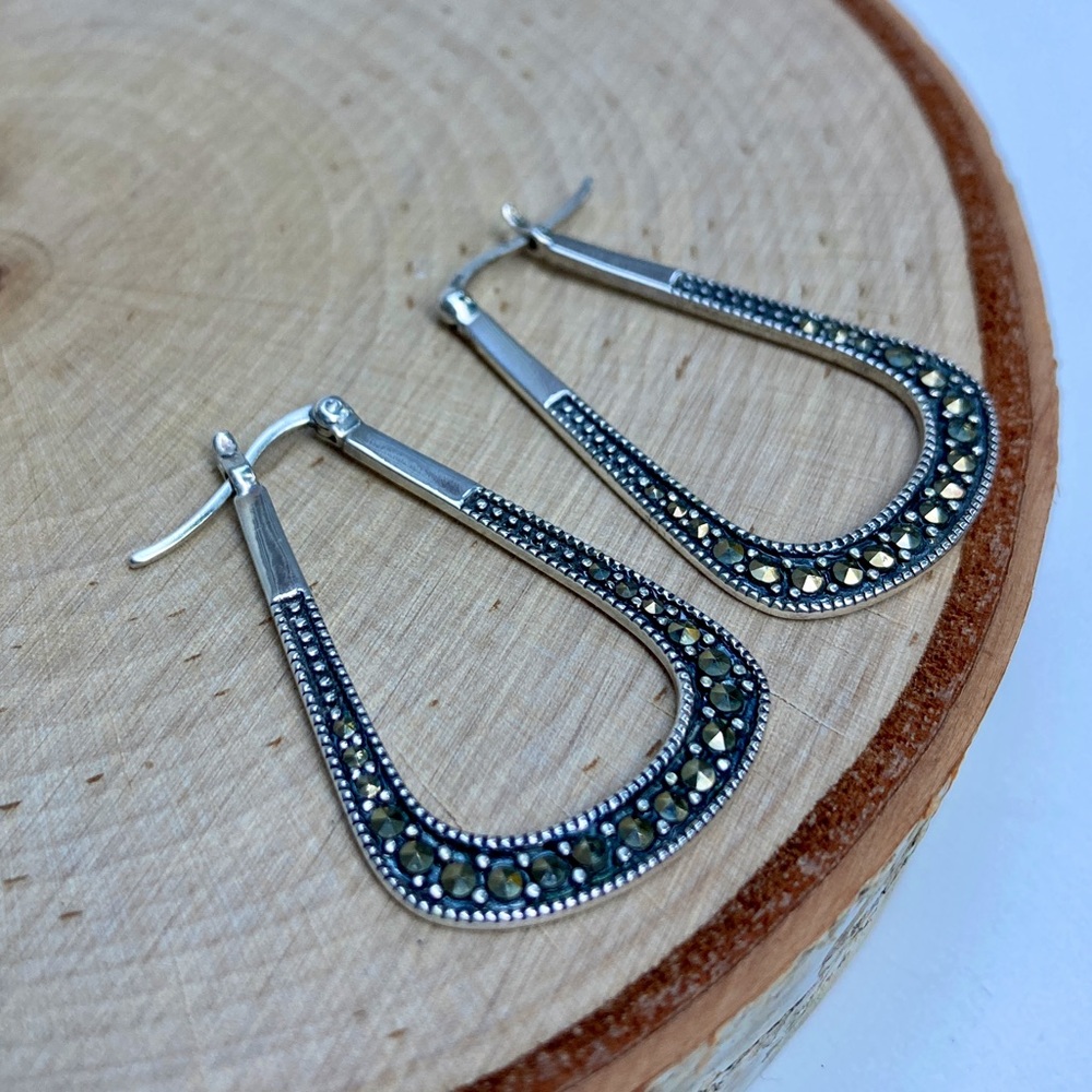 Boma sterling silver and marcasite hoop earrings